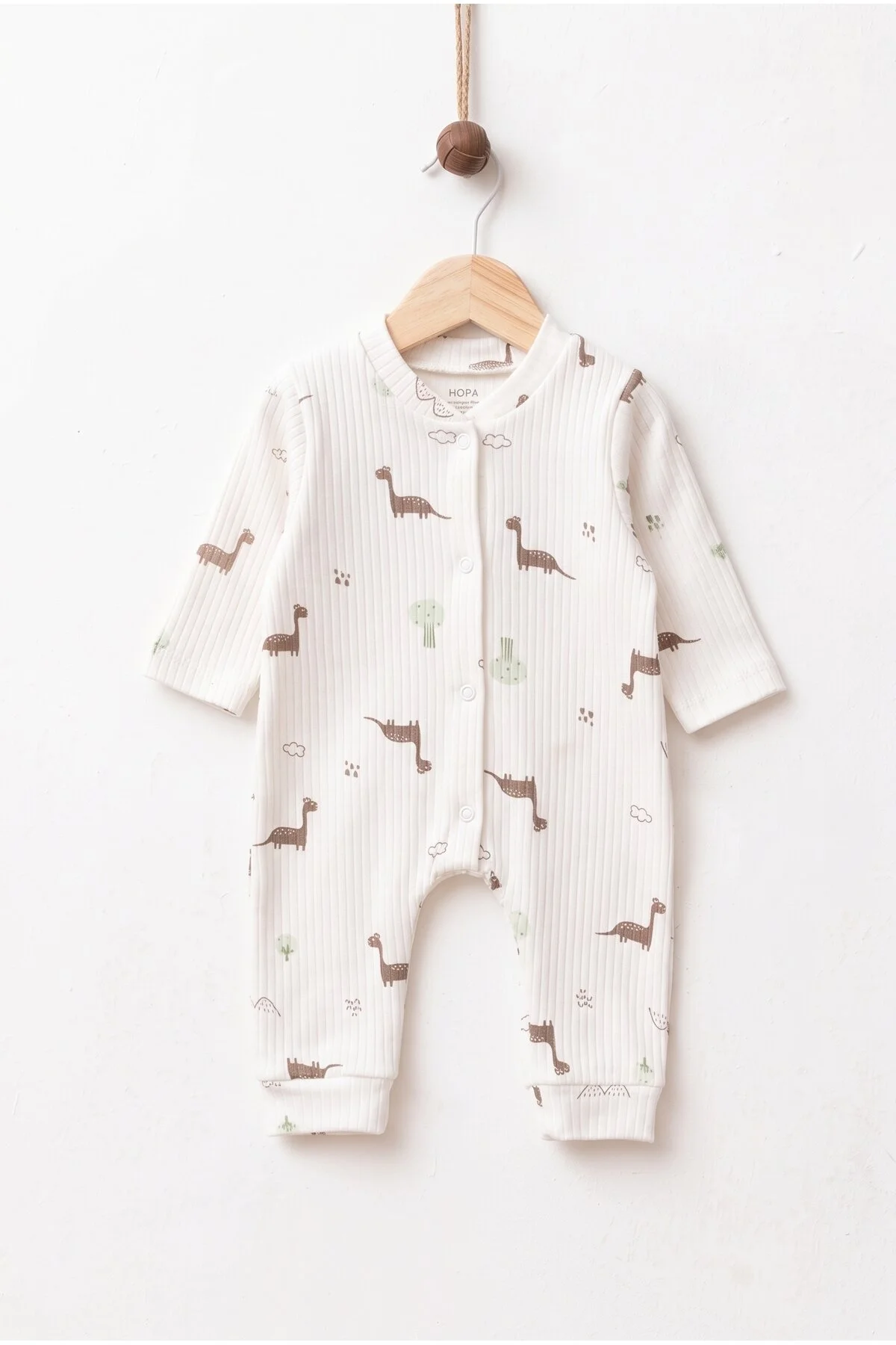 Minik Dinazor Desenli Fitilli Kumaş % 100 Pamuk 3-6-9 Ay Bebek Tulum