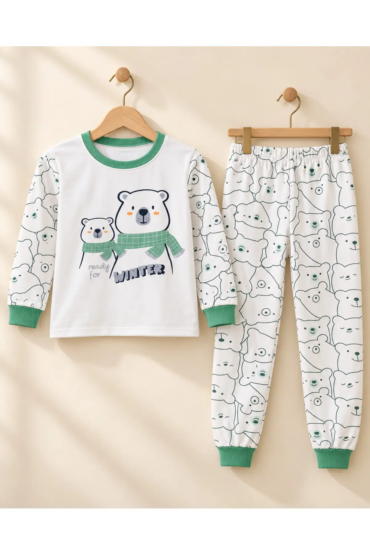 Ayıcık Desenli %100 Pamuk Suprem Penye 4-5-6 Yaş Erkek Çocuk Pijama Takımı