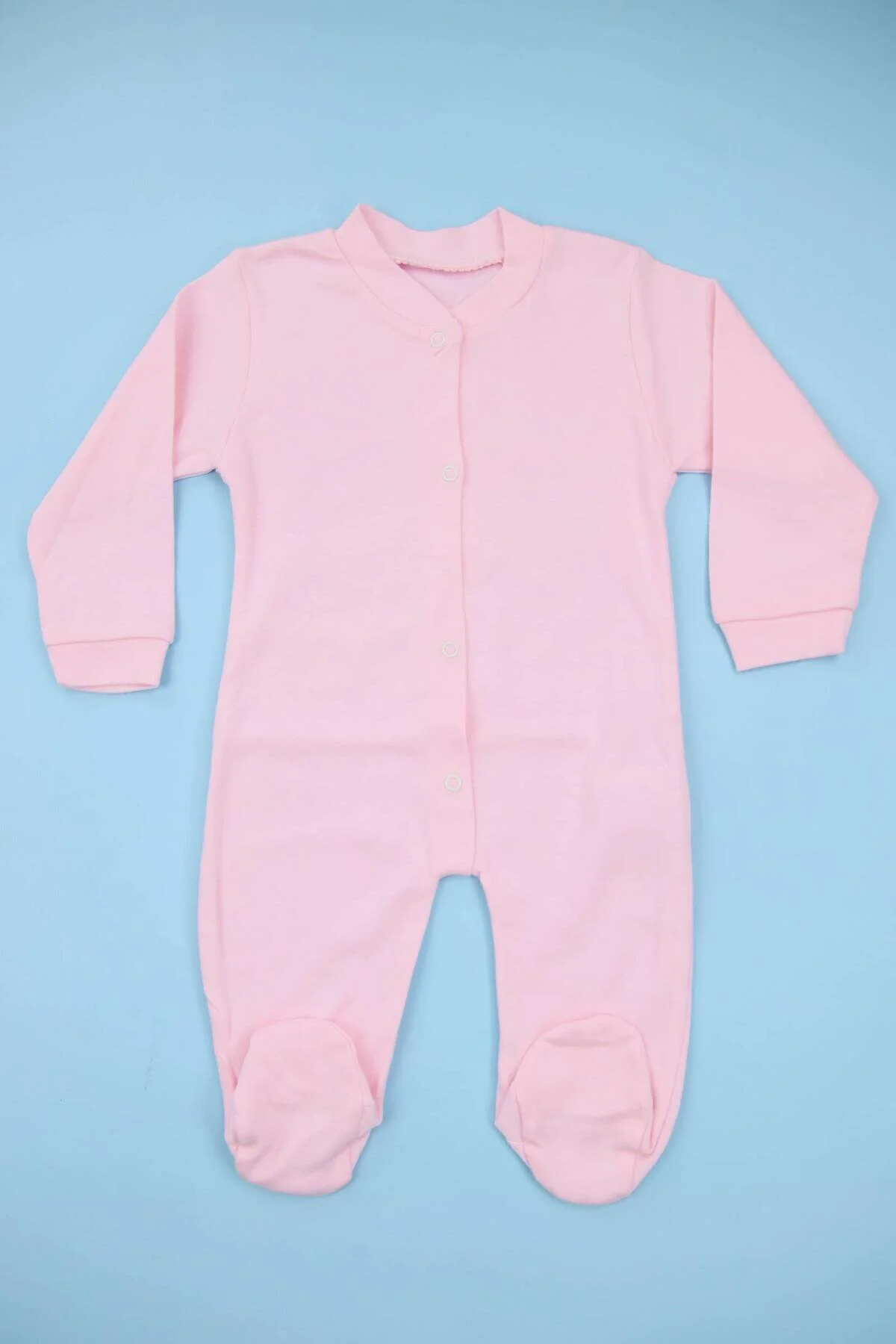 Düz Kumaş %100 Pamuk Patikli Pembe Kız Bebek Tulum